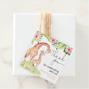 Giraffe safari tropical pink greenery baby shower favor tags