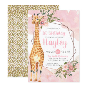 Giraffe Safari Watercolor Birthday Invitation
