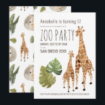 Giraffe Safari Zoo Party Kids Birthday Invitation<br><div class="desc">This cute kid's birthday invitation features a white background with a baby giraffe and mom,  and tropical leaves. The reverse side features a white background with giraffe and leaf patterns. Personalize it for your needs. You can find matching products at my store.</div>