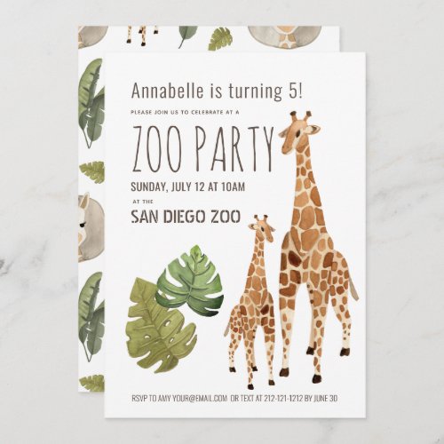 Giraffe Safari Zoo Party Kids Birthday Invitation