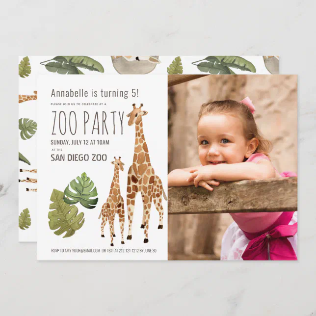 Giraffe Safari Zoo Party Kids Photo Birthday Invitation | Zazzle