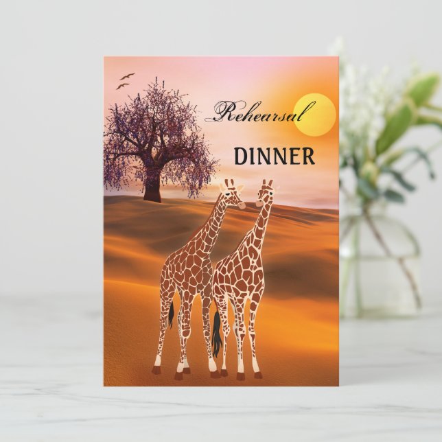 Giraffe Safari Zoo Rehearsal Dinner Invitation (Standing Front)