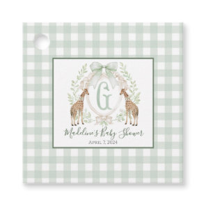 Giraffe Sage Gingham Favor Tags