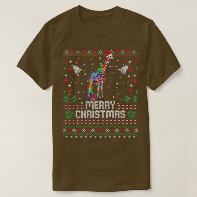 Giraffe Santa Hat Animal Christmas Tree Lights Hol T-Shirt (Design Front)