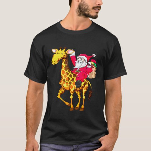 Giraffe Santa Merry Christmas Matching Xmas T_Shirt