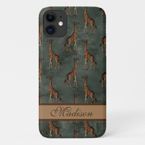 Giraffe Script Name Chic Stylish Trendy Safari iPhone 11 Case