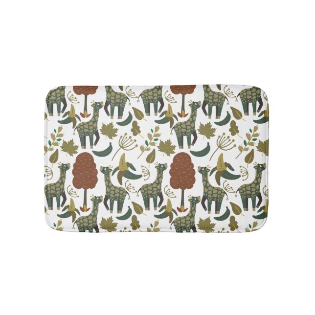 Giraffe seamless pattern | colorful floral pattern bath mat (Front)