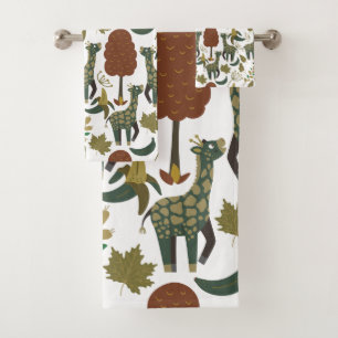 Giraffe seamless pattern colorful floral pattern bath towel set