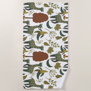 Giraffe seamless pattern colorful floral pattern beach towel