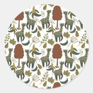 Giraffe seamless pattern colorful floral pattern classic round sticker