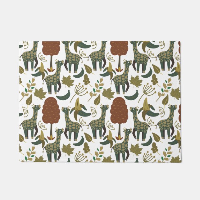 Giraffe seamless pattern | colorful floral pattern doormat (Front)