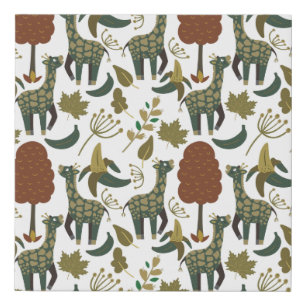 Giraffe seamless pattern colorful floral pattern faux canvas print