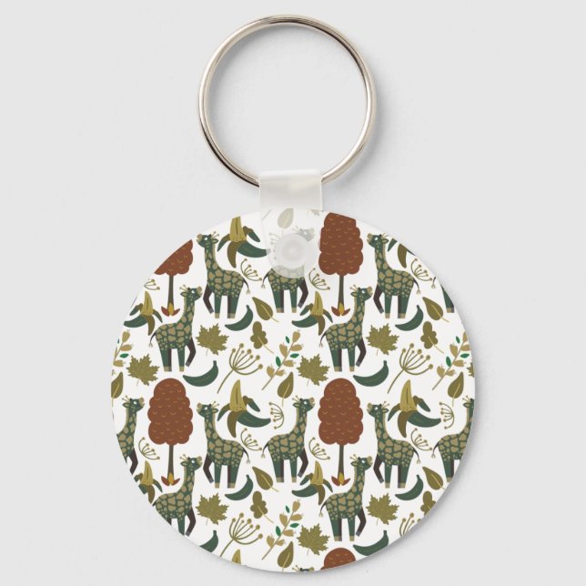 Giraffe seamless pattern | colorful floral pattern keychain (Front)