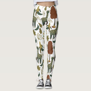 Giraffe seamless pattern colorful floral pattern leggings