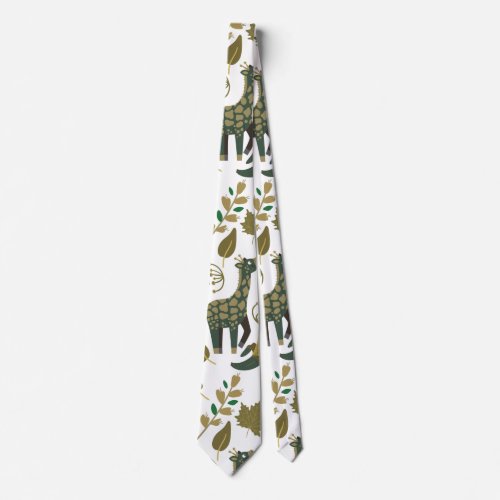 Giraffe seamless pattern  colorful floral pattern neck tie