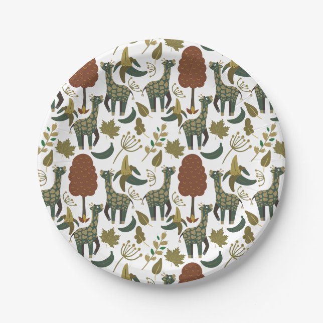 Giraffe seamless pattern | colorful floral pattern paper plates (Front)