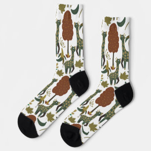 Giraffe seamless pattern   colorful floral pattern socks
