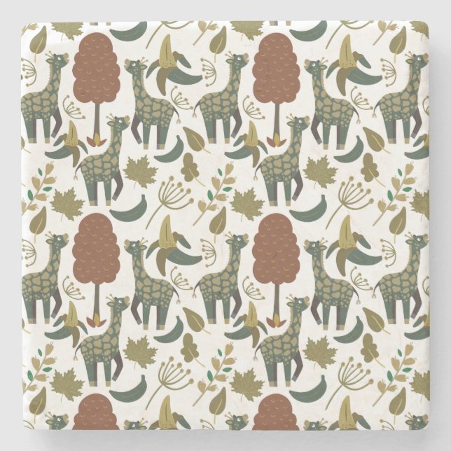 Giraffe seamless pattern | colorful floral pattern stone coaster (Front)