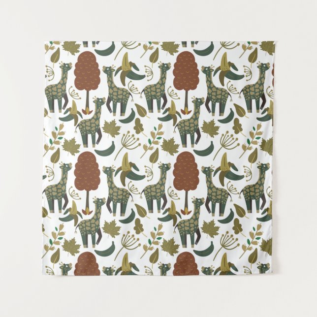 Giraffe seamless pattern | colorful floral pattern tapestry (Front)