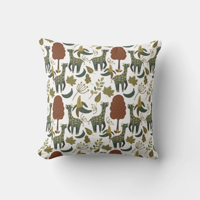 Giraffe seamless pattern | colorful floral pattern throw pillow (Front)