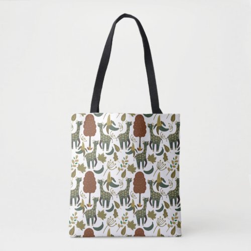 Giraffe seamless pattern  colorful floral pattern tote bag