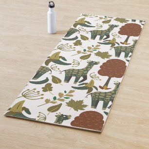 Giraffe seamless pattern colorful floral pattern yoga mat