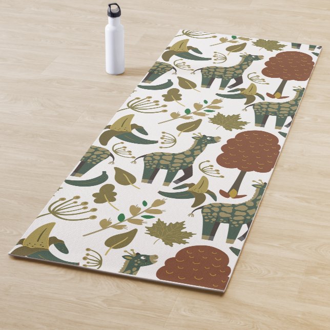 Giraffe seamless pattern | colorful floral pattern yoga mat (In Situ)