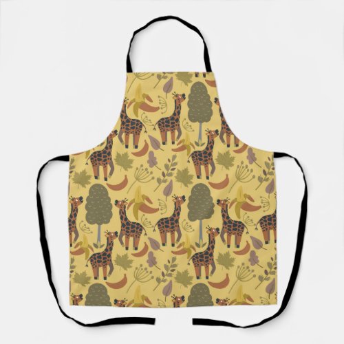 Giraffe seamless pattern yellow background apron