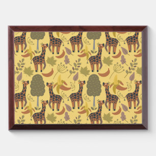Giraffe seamless pattern yellow background award plaque