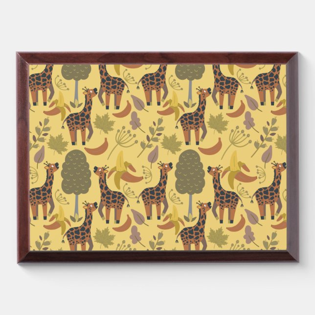 Giraffe seamless pattern yellow background award plaque (Horizontal)