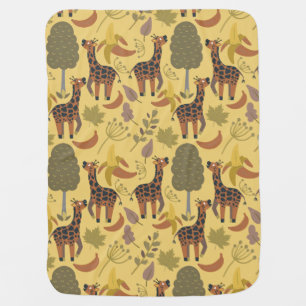 Giraffe seamless pattern yellow background baby blanket