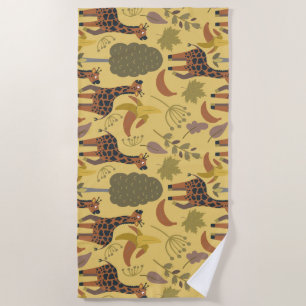 Giraffe seamless pattern yellow background beach towel