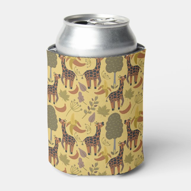 Giraffe seamless pattern yellow background can cooler (Can Front)