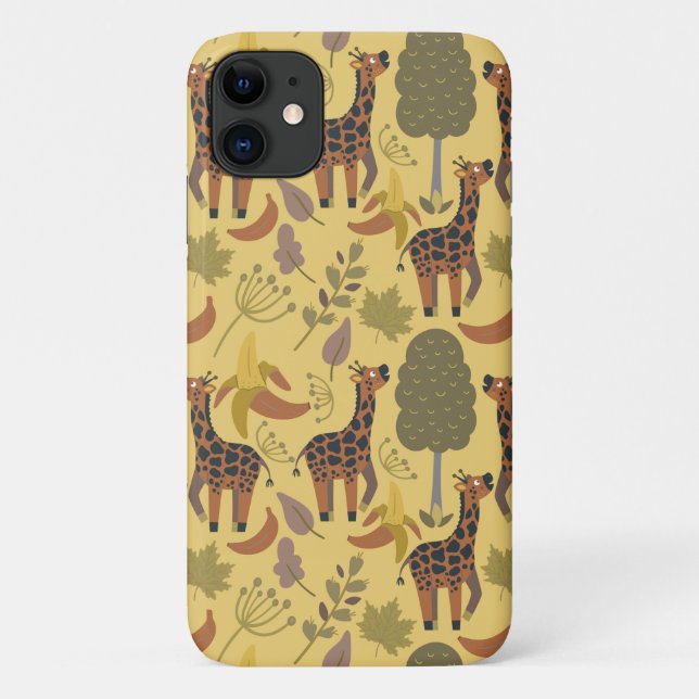 Giraffe seamless pattern yellow background Case-Mate iPhone case (Back)