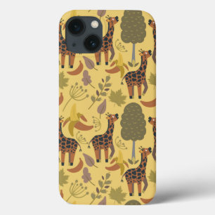 Giraffe seamless pattern yellow background iPhone 13 case