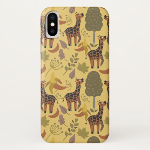 Giraffe seamless pattern yellow background iPhone x case
