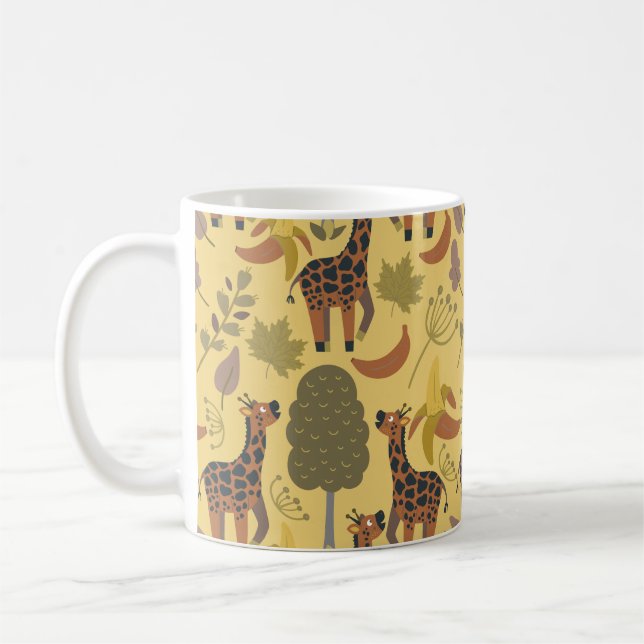Giraffe seamless pattern yellow background coffee mug (Left)