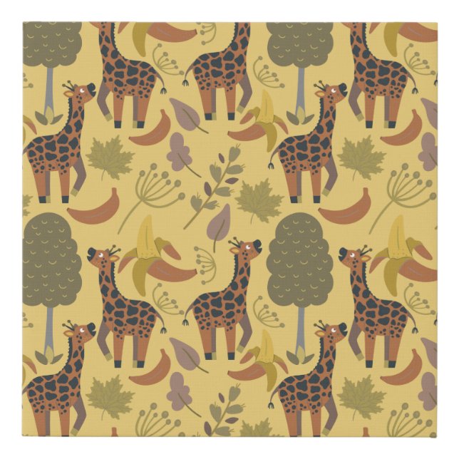 Giraffe seamless pattern yellow background faux canvas print (Front)