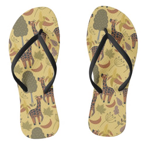 Giraffe seamless pattern yellow background flip flops