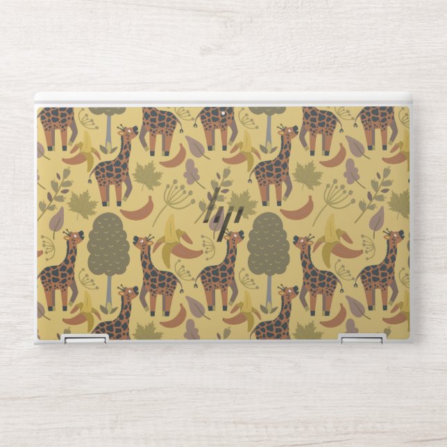 Giraffe seamless pattern yellow background HP laptop skin (Front)