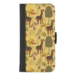 Giraffe seamless pattern yellow background iPhone 8/7 plus wallet case