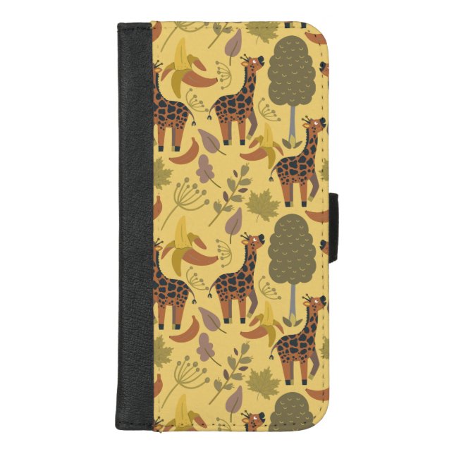Giraffe seamless pattern yellow background iPhone wallet case (Front)