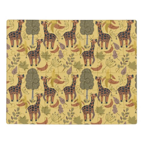 Giraffe seamless pattern yellow background jigsaw puzzle