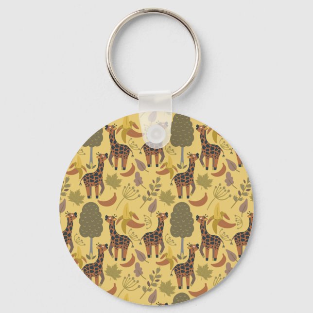 Giraffe seamless pattern yellow background keychain (Front)