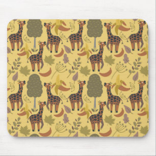Giraffe seamless pattern yellow background mouse pad