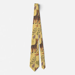 Giraffe seamless pattern yellow background neck tie