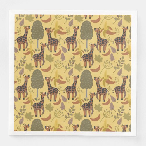 Giraffe seamless pattern yellow background paper dinner napkins