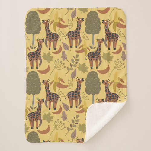 Giraffe seamless pattern yellow background sherpa blanket