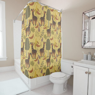 Giraffe seamless pattern yellow background shower curtain