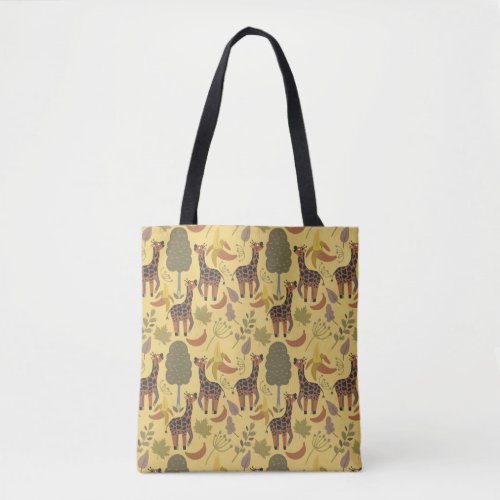 Giraffe seamless pattern yellow background tote bag